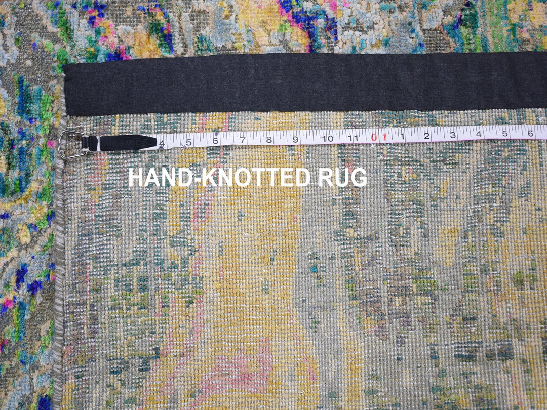 2'10" x 8'2" New Hand Knotted Yellow Wool & Sari Silk Runner Oriental Rug - MOA10259239