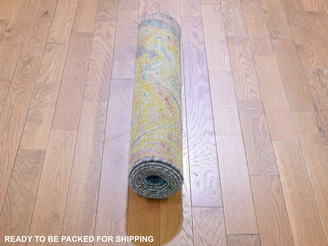 2'9" x 8'2" New Hand Knotted Yellow Wool & Silk Runner Oriental Rug - MOA10259240