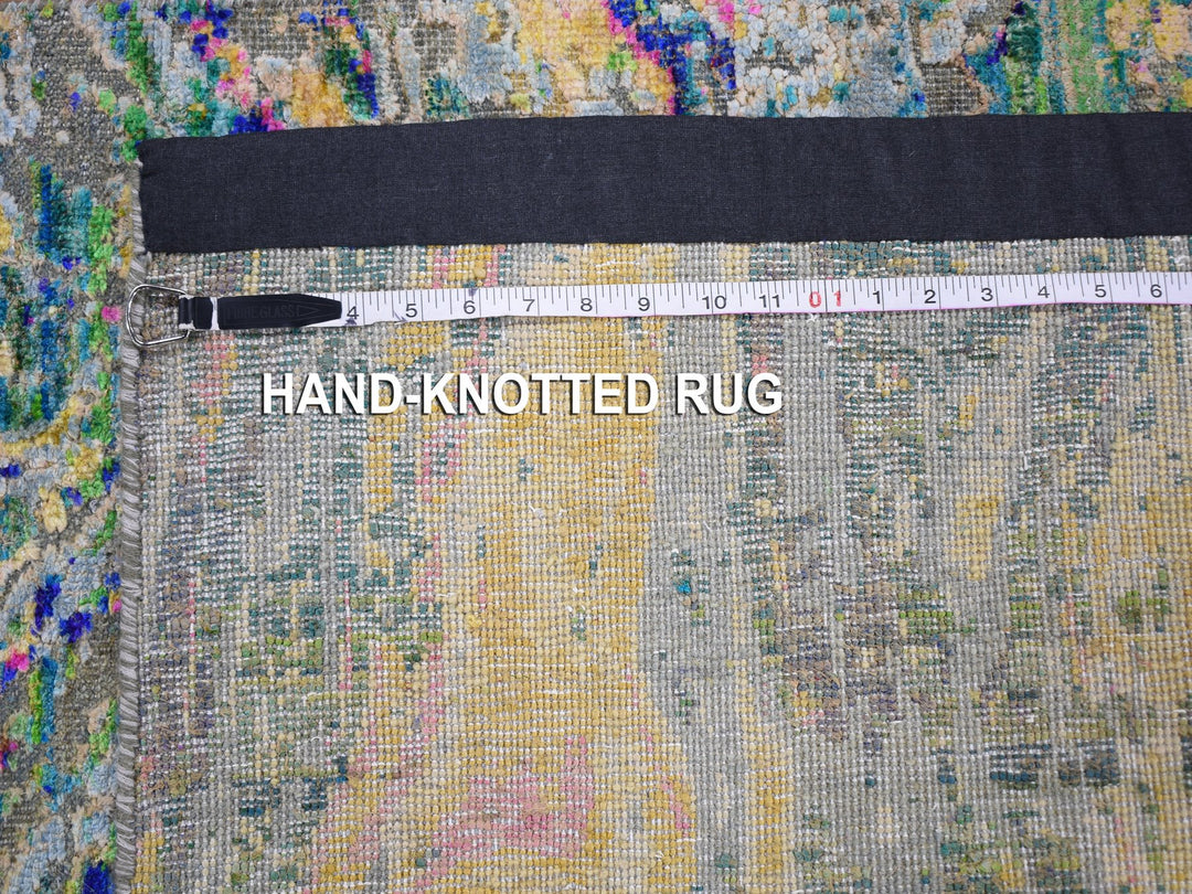 2'9" x 8'2" New Hand Knotted Yellow Wool & Silk Runner Oriental Rug - MOA10259240
