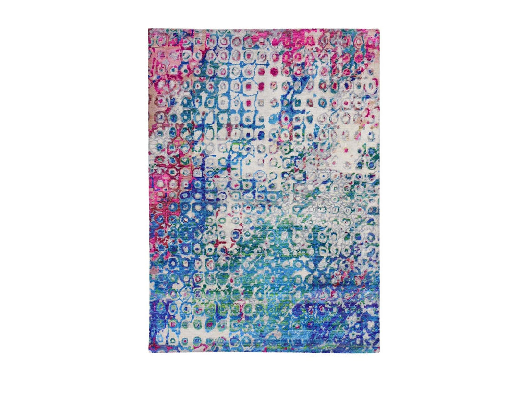 5'0" x 7'3" New Hand Knotted Blue Wool & Sari Silk Rectangle Oriental Rug - MOA10259244