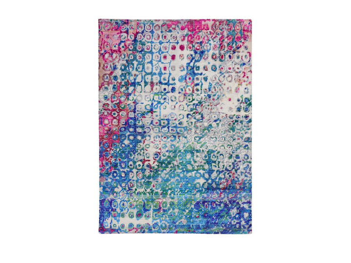5'0" x 7'3" New Hand Knotted Blue Wool & Sari Silk Rectangle Oriental Rug - MOA10259244