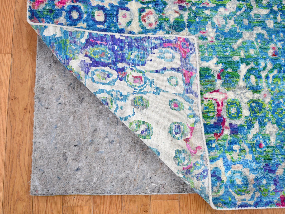 5'0" x 7'3" New Hand Knotted Blue Wool & Sari Silk Rectangle Oriental Rug - MOA10259244