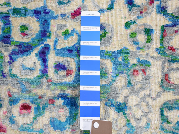 5'0" x 7'3" New Hand Knotted Blue Wool & Sari Silk Rectangle Oriental Rug - MOA10259244