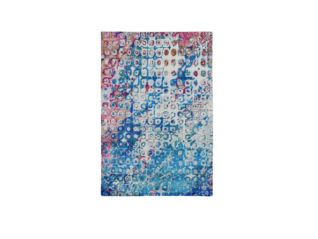 4'0" x 6'1" New Hand Knotted Blue Wool & Sari Silk Rectangle Oriental Rug - MOA10259245