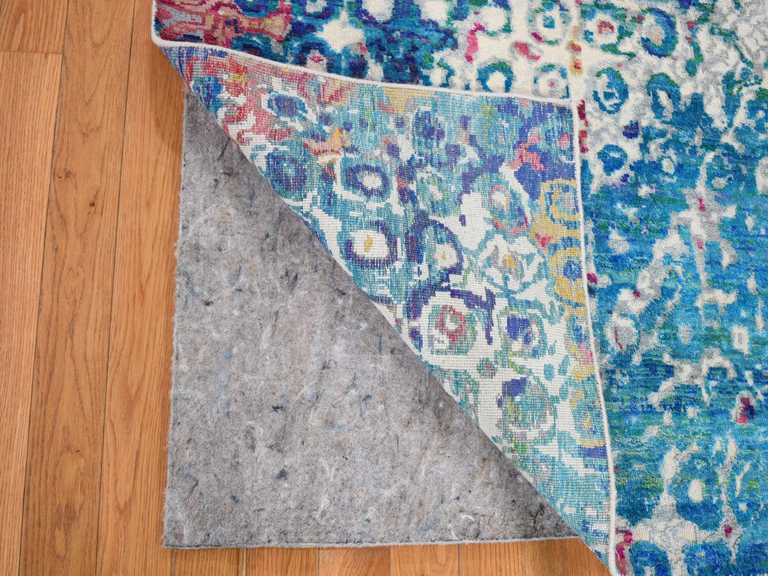 4'0" x 6'1" New Hand Knotted Blue Wool & Sari Silk Rectangle Oriental Rug - MOA10259245