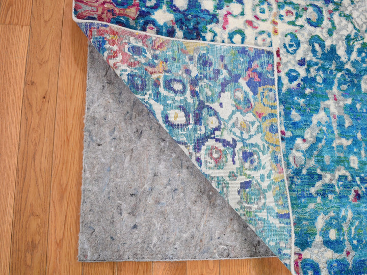 4'0" x 6'1" New Hand Knotted Blue Wool & Sari Silk Rectangle Oriental Rug - MOA10259245