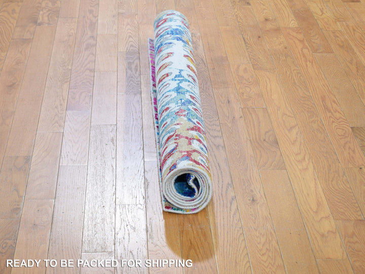 4'0" x 6'1" New Hand Knotted Blue Wool & Sari Silk Rectangle Oriental Rug - MOA10259245