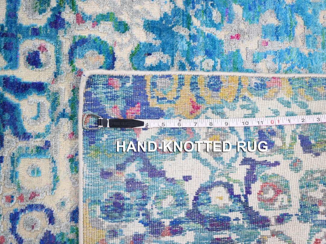 4'0" x 6'1" New Hand Knotted Blue Wool & Sari Silk Rectangle Oriental Rug - MOA10259245