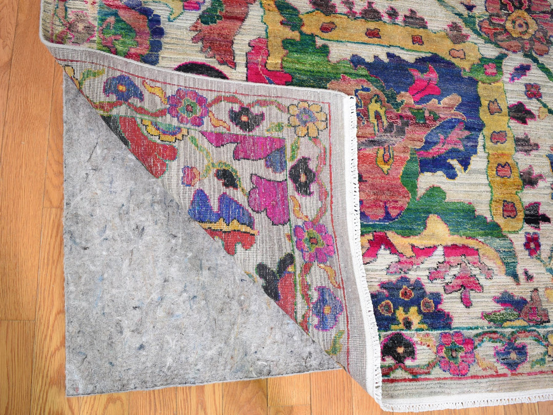 9'2" x 12'2" New Hand Knotted Grey Wool & Sari Silk Rectangle Oriental Rug - MOA10259246