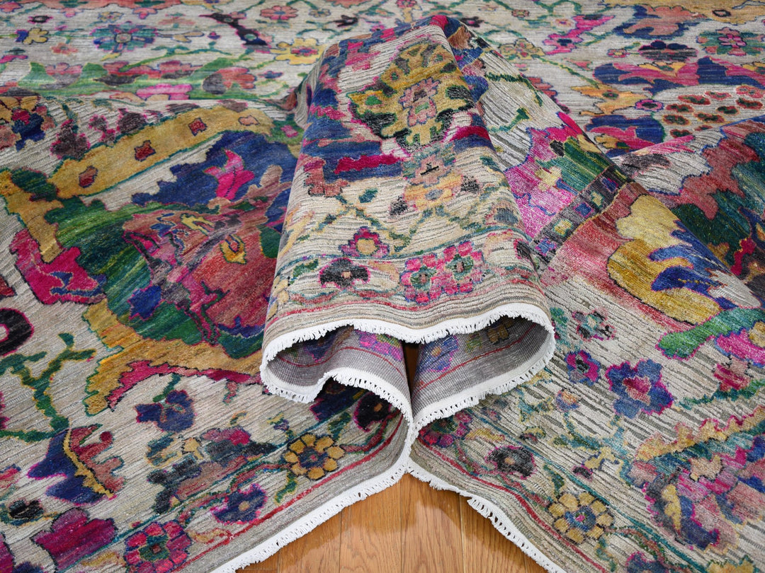 9'2" x 12'2" New Hand Knotted Grey Wool & Sari Silk Rectangle Oriental Rug - MOA10259246