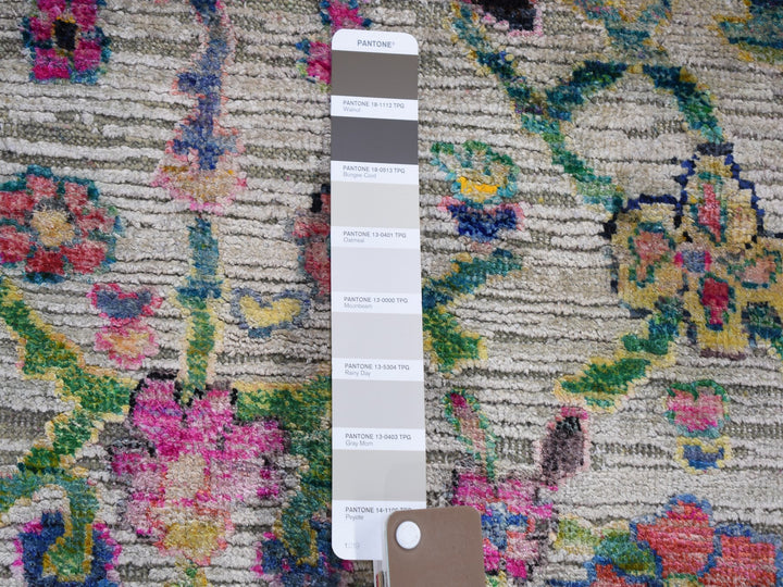 9'2" x 12'2" New Hand Knotted Grey Wool & Sari Silk Rectangle Oriental Rug - MOA10259246