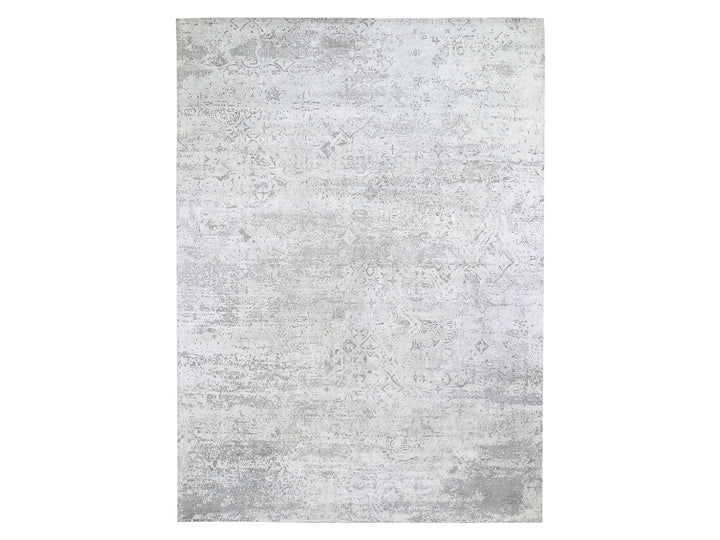 8'10" x 12'0" New Hand Knotted Ivory Wool & Silk Rectangle Oriental Rug - MOA10259248
