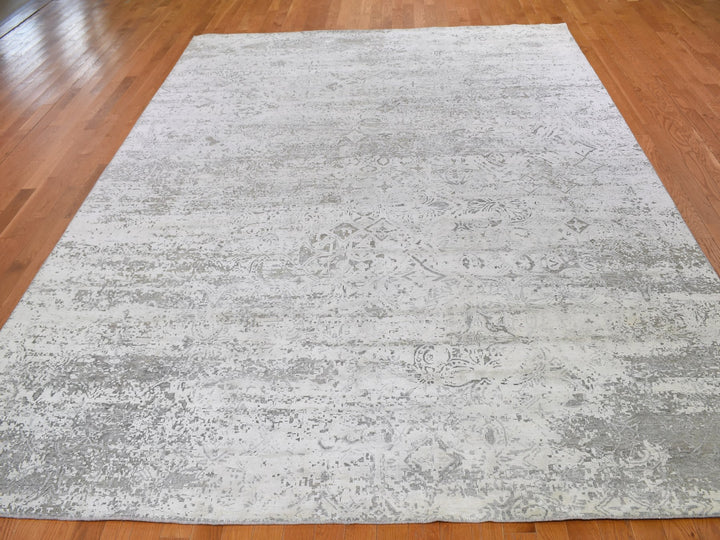 8'10" x 12'0" New Hand Knotted Ivory Wool & Silk Rectangle Oriental Rug - MOA10259248