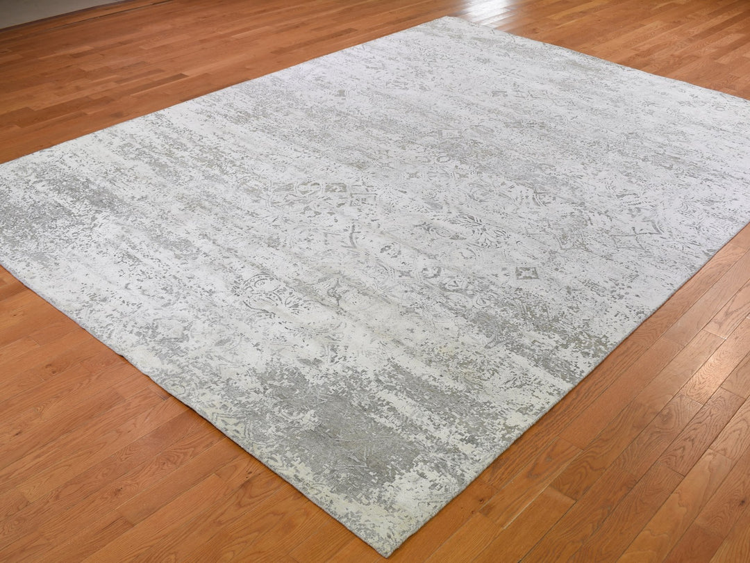 8'10" x 12'0" New Hand Knotted Ivory Wool & Silk Rectangle Oriental Rug - MOA10259248