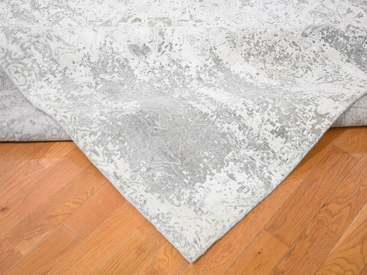 8'10" x 12'0" New Hand Knotted Ivory Wool & Silk Rectangle Oriental Rug - MOA10259248