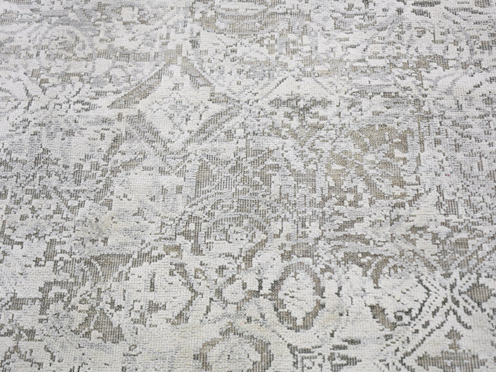 8'10" x 12'0" New Hand Knotted Ivory Wool & Silk Rectangle Oriental Rug - MOA10259248