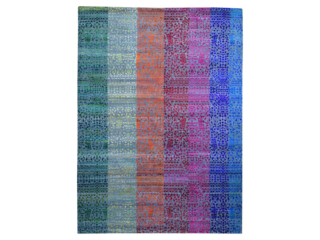 9'0" x 12'1" New Hand Knotted Pink Wool & Sari Silk Rectangle Oriental Rug - MOA10259250