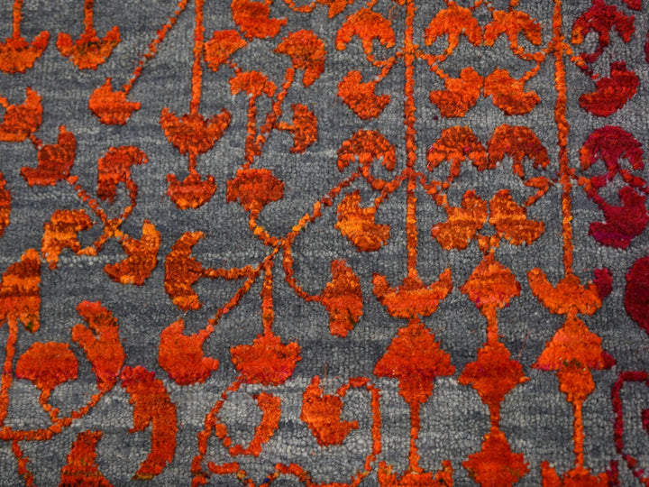 9'0" x 12'1" New Hand Knotted Pink Wool & Sari Silk Rectangle Oriental Rug - MOA10259250