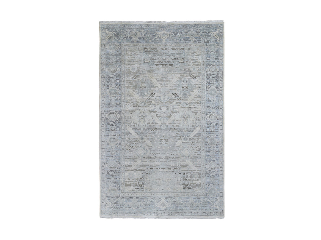 6'0" x 9'5" New Hand Knotted Ivory Wool & Silk Rectangle Oriental Rug - MOA10259254
