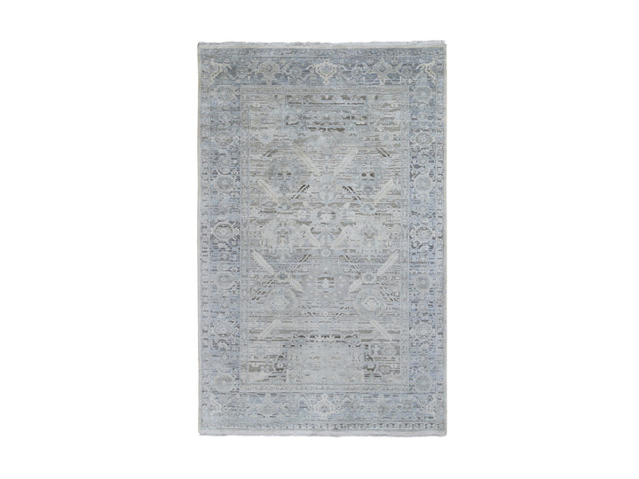 6'0" x 9'5" New Hand Knotted Ivory Wool & Silk Rectangle Oriental Rug - MOA10259254