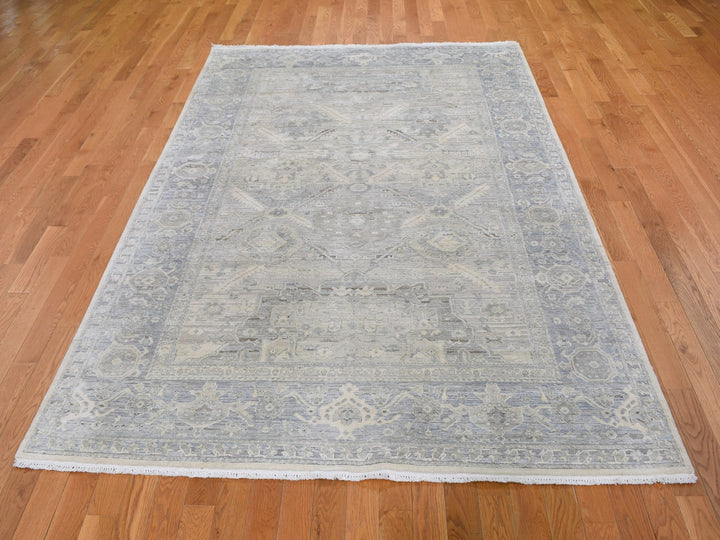 6'0" x 9'5" New Hand Knotted Ivory Wool & Silk Rectangle Oriental Rug - MOA10259254