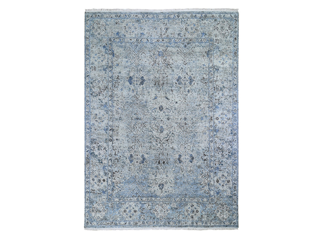 8'10" x 12'0" New Hand Knotted Blue Wool & Silk Rectangle Oriental Rug - MOA10259255