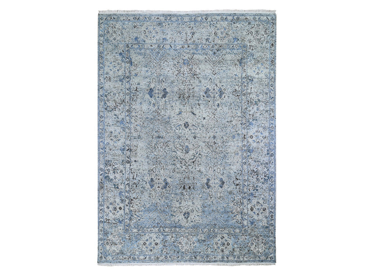 8'10" x 12'0" New Hand Knotted Blue Wool & Silk Rectangle Oriental Rug - MOA10259255