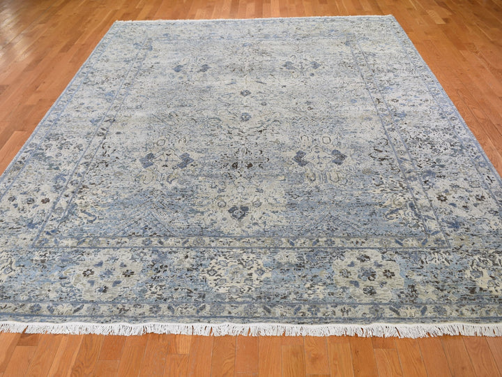 8'10" x 12'0" New Hand Knotted Blue Wool & Silk Rectangle Oriental Rug - MOA10259255