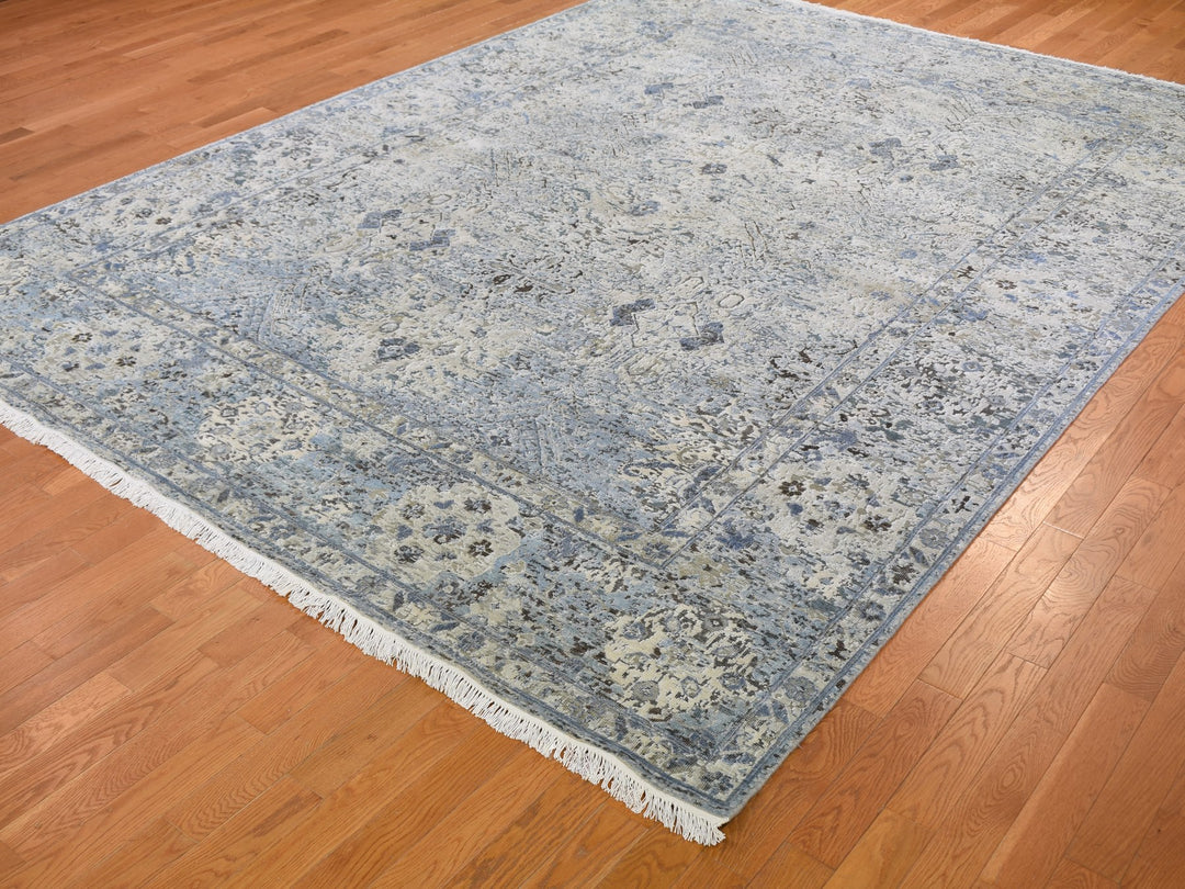 8'10" x 12'0" New Hand Knotted Blue Wool & Silk Rectangle Oriental Rug - MOA10259255