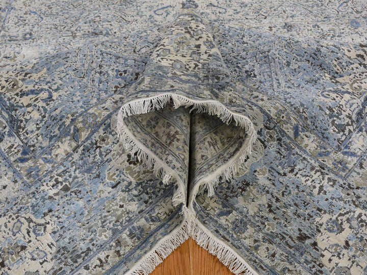 8'10" x 12'0" New Hand Knotted Blue Wool & Silk Rectangle Oriental Rug - MOA10259255