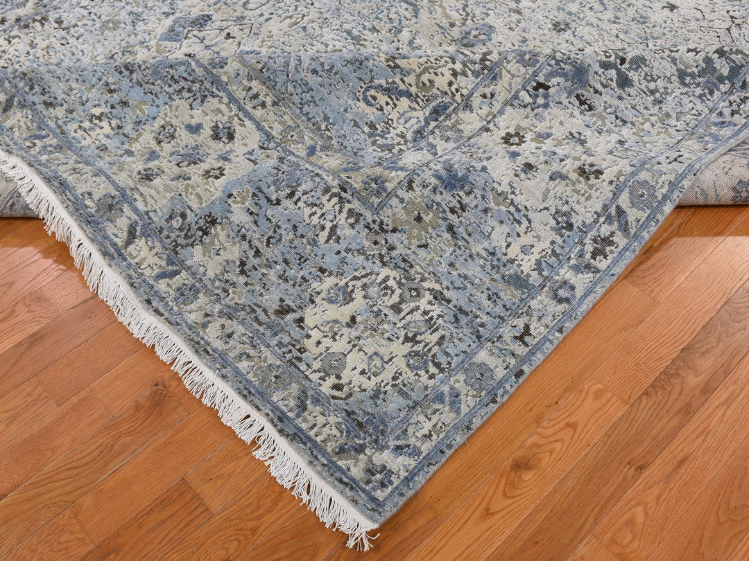 8'10" x 12'0" New Hand Knotted Blue Wool & Silk Rectangle Oriental Rug - MOA10259255