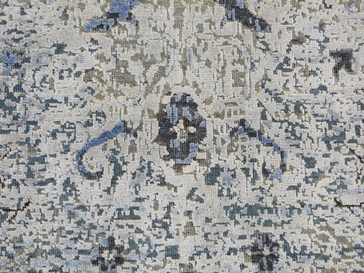 8'10" x 12'0" New Hand Knotted Blue Wool & Silk Rectangle Oriental Rug - MOA10259255