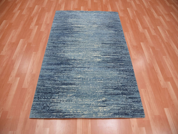 6'0" x 8'10" New Hand Knotted Blue Wool Rectangle Oriental Rug - MOA10259256