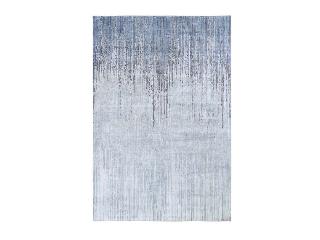 6'0" x 8'10" New Hand Knotted Grey Wool & Pure Silk Rectangle Oriental Rug - MOA10259257