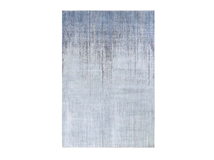 6'0" x 8'10" New Hand Knotted Grey Wool & Pure Silk Rectangle Oriental Rug - MOA10259257