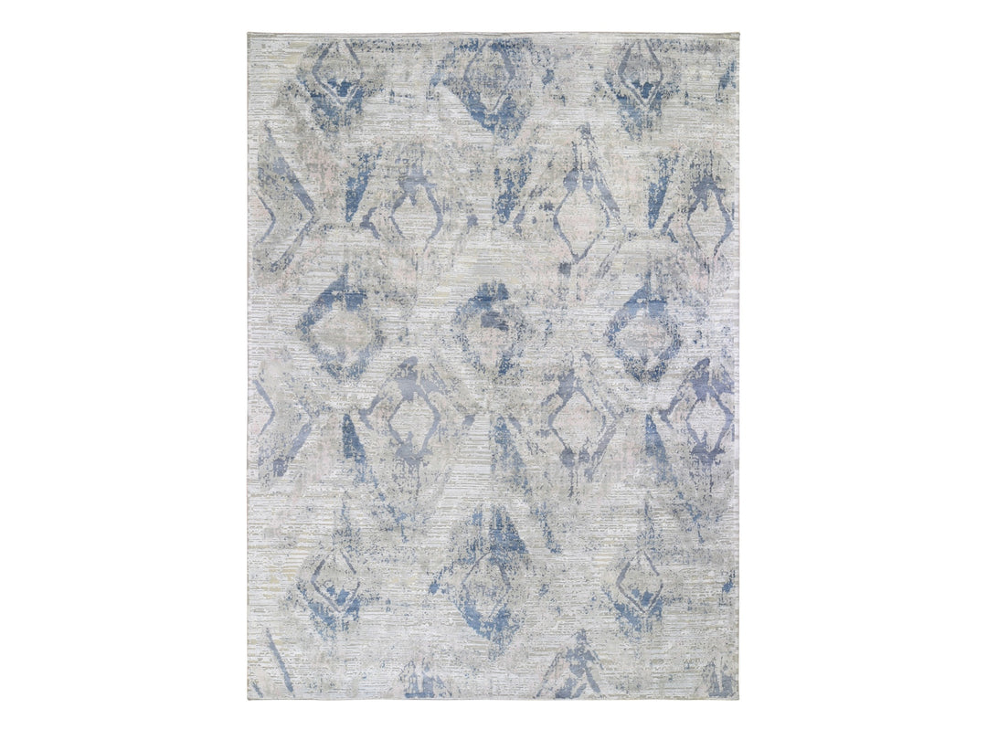 8'10" x 12'1" New Hand Knotted Ivory Wool & Silk Rectangle Oriental Rug - MOA10259259
