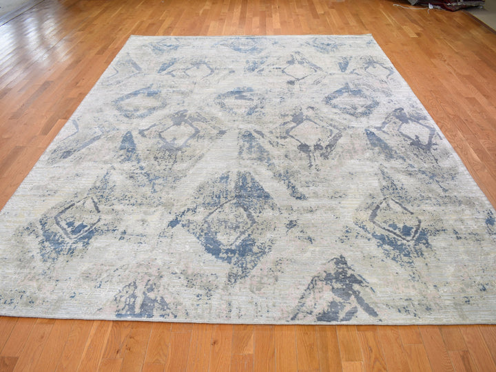 8'10" x 12'1" New Hand Knotted Ivory Wool & Silk Rectangle Oriental Rug - MOA10259259