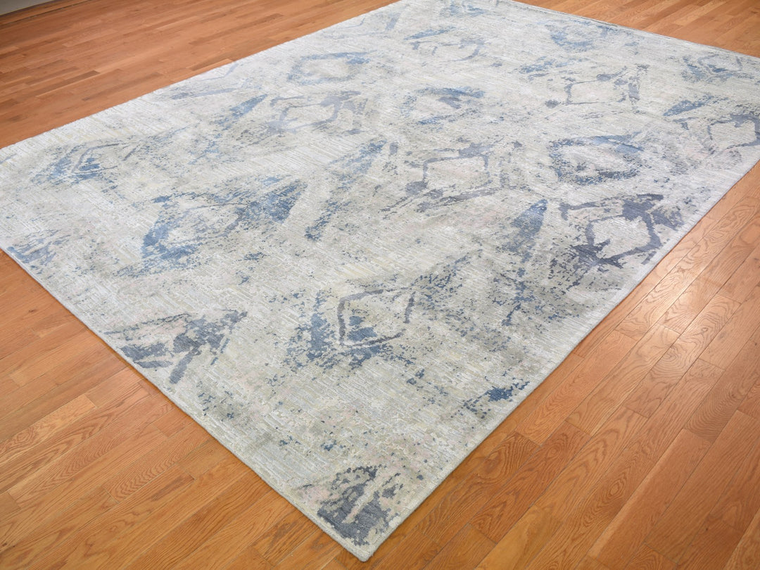 8'10" x 12'1" New Hand Knotted Ivory Wool & Silk Rectangle Oriental Rug - MOA10259259