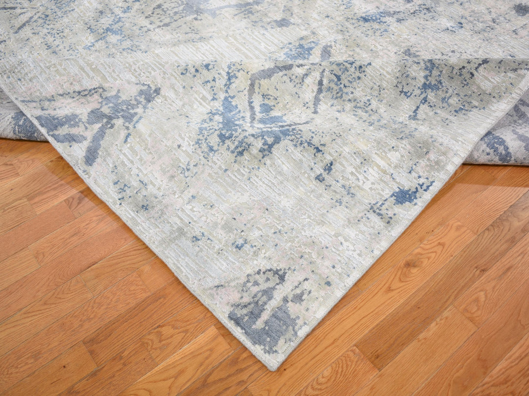 8'10" x 12'1" New Hand Knotted Ivory Wool & Silk Rectangle Oriental Rug - MOA10259259