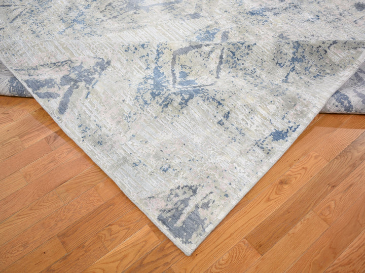 8'10" x 12'1" New Hand Knotted Ivory Wool & Silk Rectangle Oriental Rug - MOA10259259