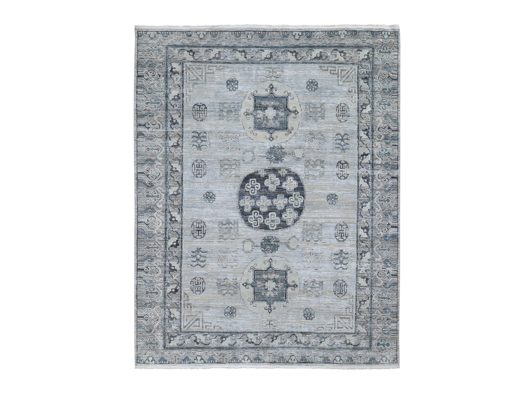 7'9" x 9'10" New Hand Knotted Grey Wool & Silk Rectangle Oriental Rug - MOA10259261