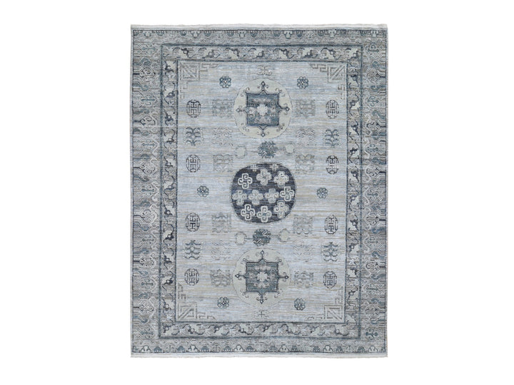 7'9" x 9'10" New Hand Knotted Grey Wool & Silk Rectangle Oriental Rug - MOA10259261