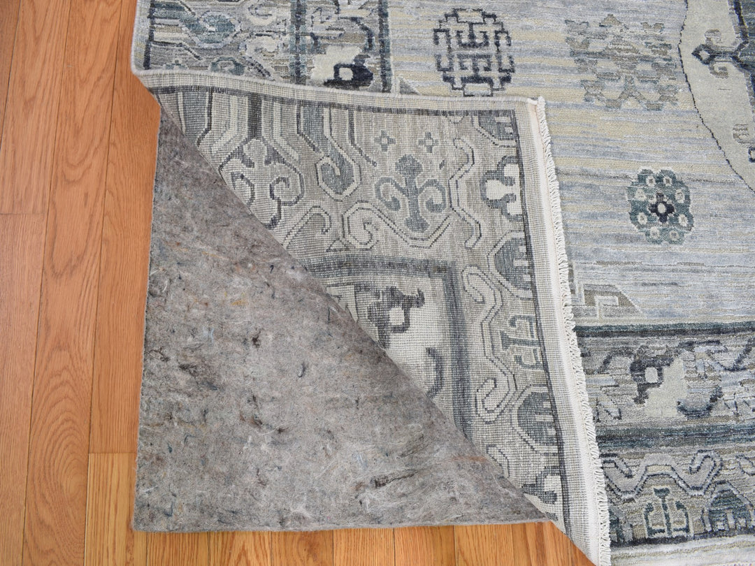 7'9" x 9'10" New Hand Knotted Grey Wool & Silk Rectangle Oriental Rug - MOA10259261