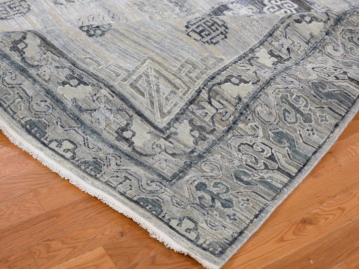 7'9" x 9'10" New Hand Knotted Grey Wool & Silk Rectangle Oriental Rug - MOA10259261