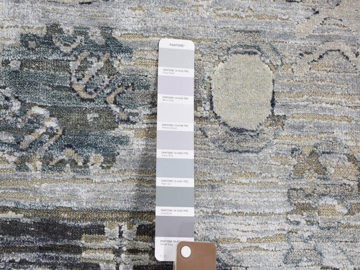 7'9" x 9'10" New Hand Knotted Grey Wool & Silk Rectangle Oriental Rug - MOA10259261