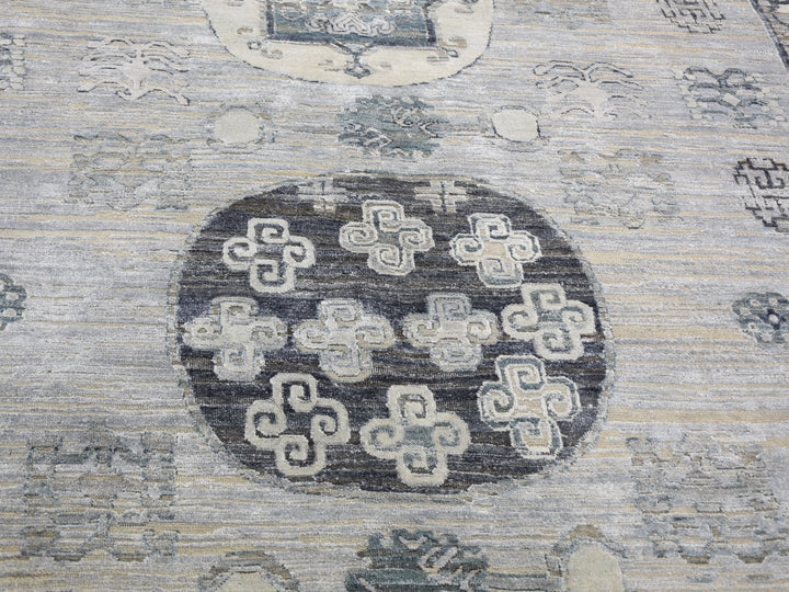 7'9" x 9'10" New Hand Knotted Grey Wool & Silk Rectangle Oriental Rug - MOA10259261