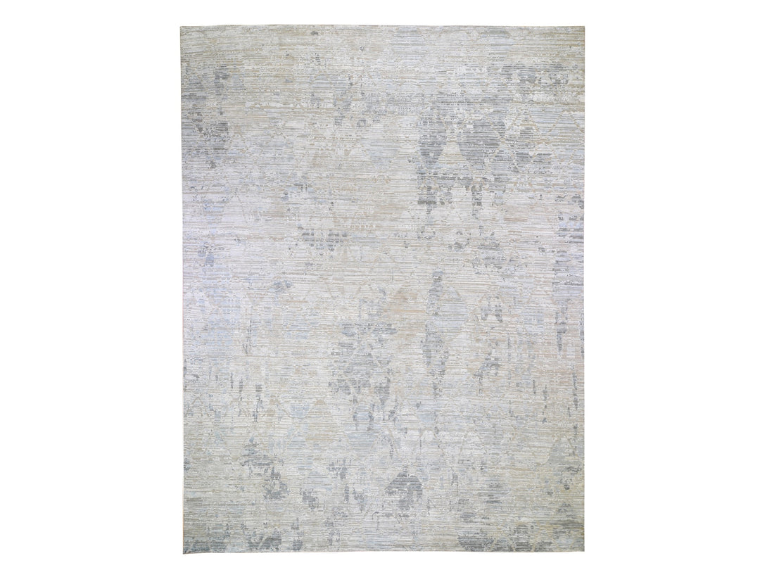 12'0" x 15'1" New Hand Knotted Ivory Wool & Silk Rectangle Oriental Rug - MOA10259262