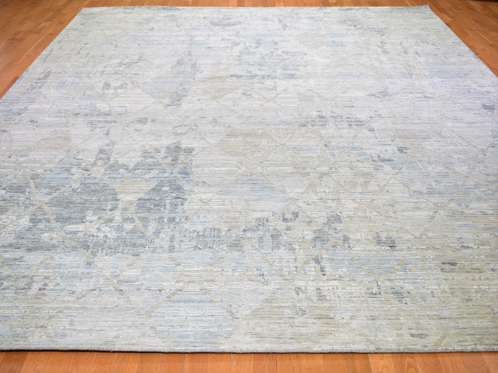 12'0" x 15'1" New Hand Knotted Ivory Wool & Silk Rectangle Oriental Rug - MOA10259262