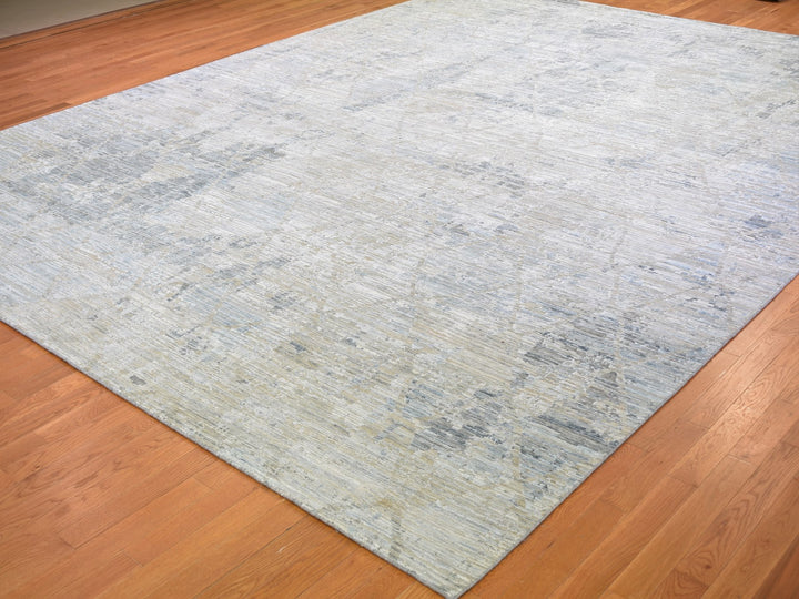 12'0" x 15'1" New Hand Knotted Ivory Wool & Silk Rectangle Oriental Rug - MOA10259262