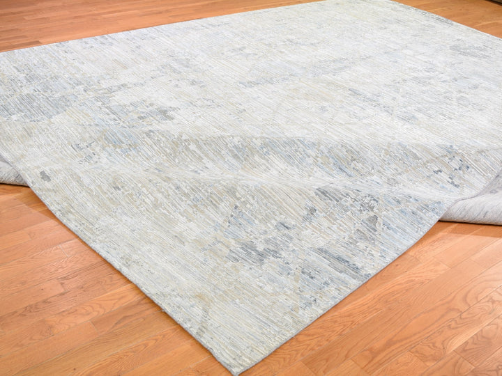 12'0" x 15'1" New Hand Knotted Ivory Wool & Silk Rectangle Oriental Rug - MOA10259262